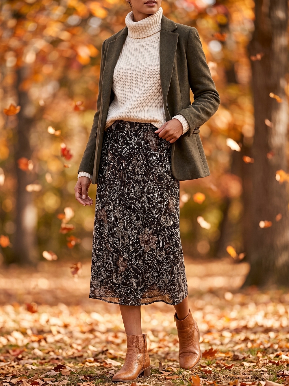 Vintage Carroll Reed Whimsigoth Dark Academia Paisley Dotted Midi Skirt